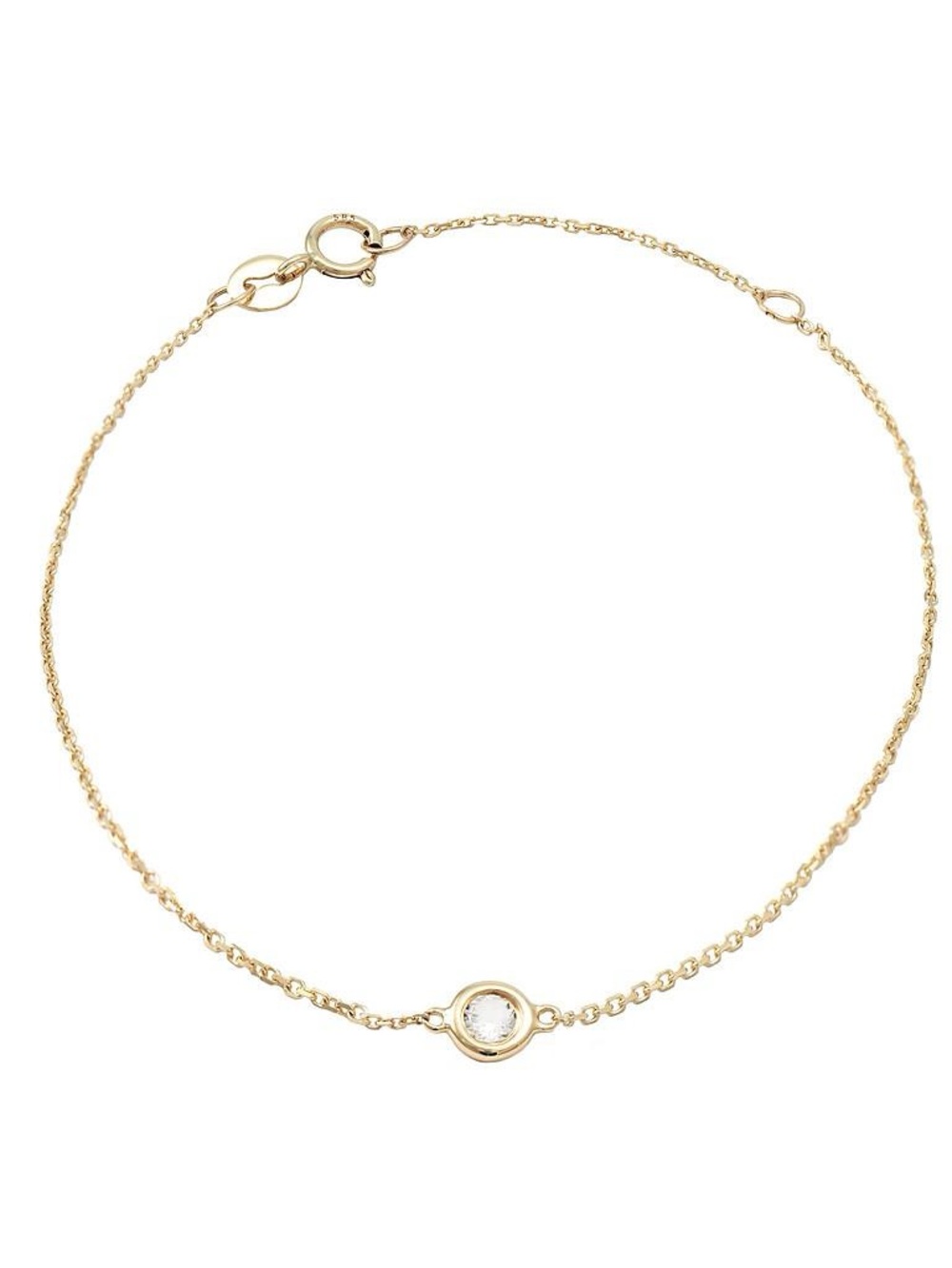 14K Real Yellow Gold Classic Round Bezel White Topaz Bracelet 6+1″